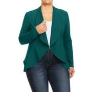 Moa Collection Women's Plus Size Casual Long Sleeves Open Front Solid Office Work Wear Blazer Jacket